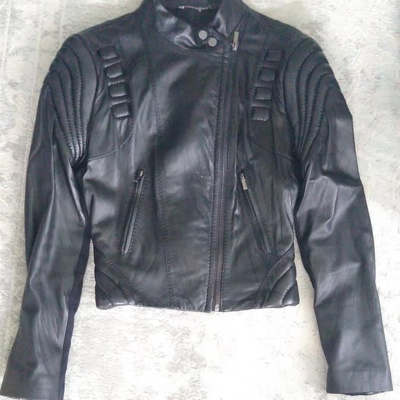 BCBGMaxAzria Black Leather Moto Motorcycle Jacket Women's Size Medium - Picture 1 of 5
